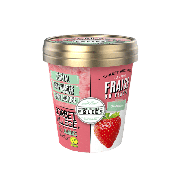 Sorbet Vegan, allégé en calories, Fraise du Verger